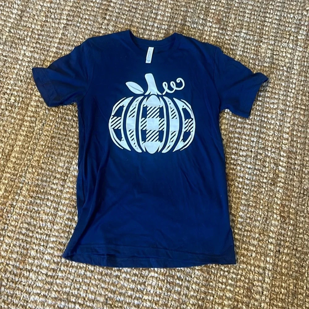 Bella Canvas Navy Blue Pumpkin Fall Tshirt